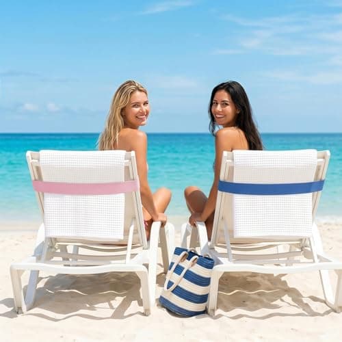 4 Pack Towel Bands for Sun Loungers, Elastic Bands for Beach Chair Towel, Windproof Towel Holders for Chairs, Adjustable Towel Straps (1 Blue + 1 Red + 1 Pink + 1 Light Blue) — view 6