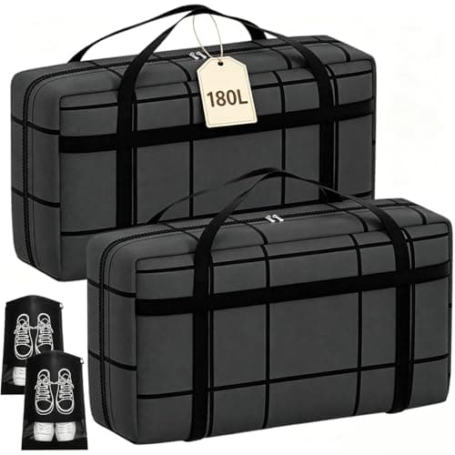 2 Pack Extra Large Moving Bags 180L Heavy Duty Clothes Storage Bags Thickened Sturdy Home Storage Bags with Zips & Handle, Thickened Moving Boxes for Clothes Duvet Traveling Underbed - 100 x 36 x 50cm