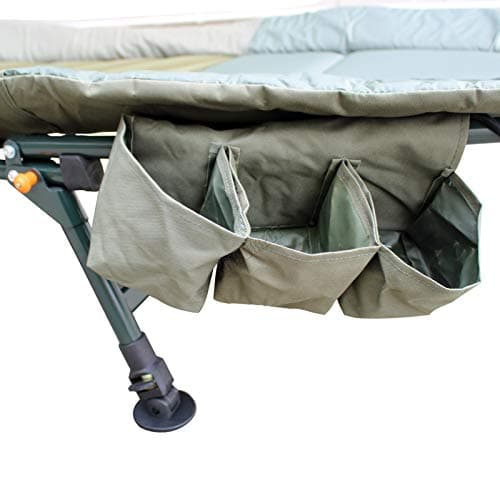 CARPZILLA Portable Fishing Bed Chair | XL Heavy Duty Camping Bed | Adjustable Back Rest & Legs Bedchair | Built-in Tool Bag Tackle Storage Carp Fishing | Detachable Pillow - Khaki Green — view 6