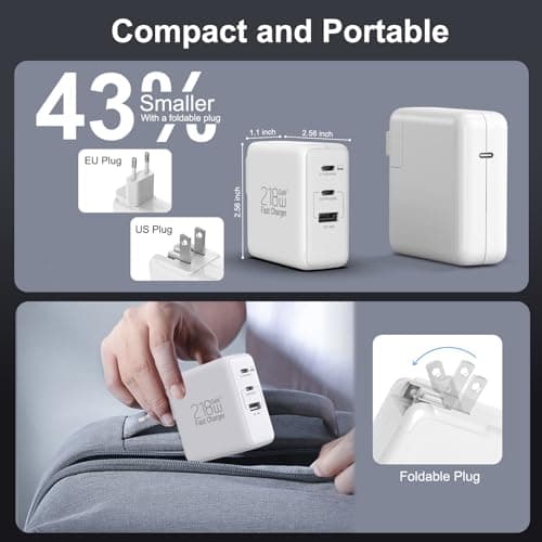 KITBOX 100W USB C Charger Plug UK, 218W 3-Port GaN Fast Charger with 2 USB-C & 1 USB-A, PD 3.1 PPS Foldable Wall Charger for iPhone 17/16/15, for Samsung Galaxy/iPad pro etc, UK & US Travel Charger — view 4