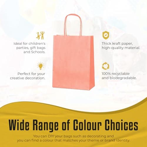 Thepaperbagstore 10 Coral Small Paper Bags with Twist Handles, 18x22x8cm — view 3