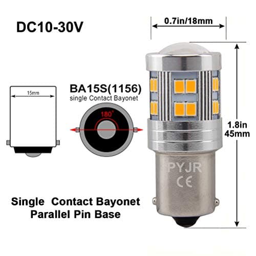 1156 Ba15S 1141 P21W Amber Yellow Orange Led Bulbs, With Projector Extremely Bright 6W Dc 10-30V, For Backup, Reverse Lights, DRL Daytime, Rear fog light, Not used for turn signal(Pack Of 2) — view 2