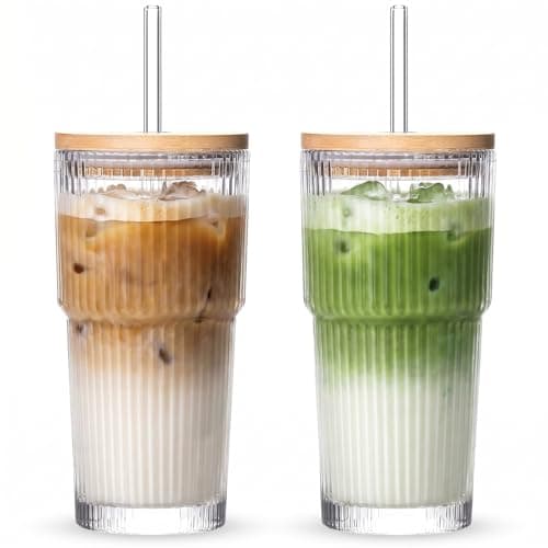 zxevg Iced Coffee Cup 2 Pack 600ml Wooden Lid Floral