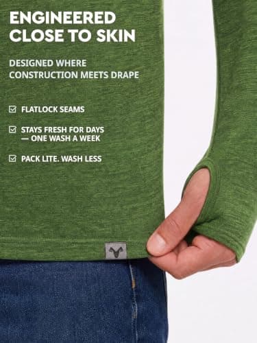 MERINNOVATION 100% Merino Wool Hoodie for Men - Thermal Base Layer Men's Long Sleeve Half Zip Sweatshirt for Hiking Travel, Green Olive, M — view 5