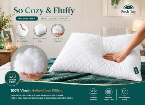 Posh Tag Pillows 8 Pack Hotel Quality - Quilted Cover, Soft Hollowfibre Filling & Hypoallergenic Down Alternative Bed Pillows for Back, Side & Stomach Sleepers – Plush & Supportive — view 3