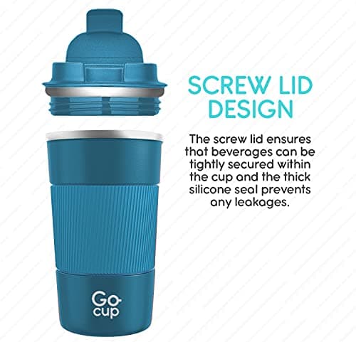 GoCup Travel Mug, Insulated Reusable Coffee Cup with Spill Proof Lid, 510ml, UK Brand, Stainless Steel, Large Size, Keep Drinks Hot and Cold, 18oz, Teal with Grip — view 2