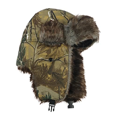 TINAYAUE Winter Trapper Hunting Hat with Ear Flaps Fallen Leaf Camo Cap Faux Fur Ushanka Russian Warm Hat Unisex Windproof Hunter's Hat Cold Weather Winter Hats for Hunting, Skiing, Hiking — view 3