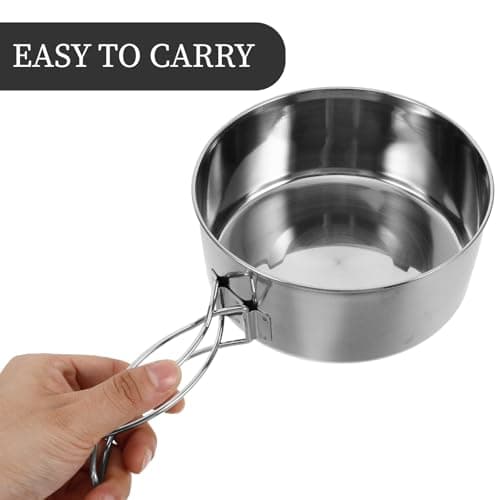 Stainless Steel Camping Pot with Lid, Folding Handle for Hiking — view 3