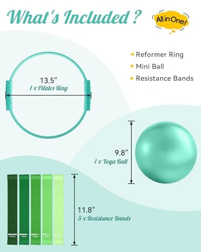 Pilates Ring Set, Home Pilates Kit for Women Pilates Equipment Ring and Ball Set Magic Circle Hoop with 5 Resistance Bands Compact Toning Fitness Essentials Starter Set Accessories (Teal) — view 2