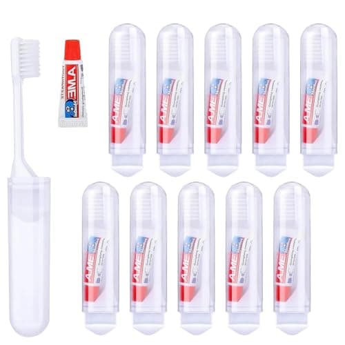 10 Pcs Travel Toothbrush Set with Mini Toothpaste, Mini Toothbrush, Portable Foldable Toothbrush with Toothpaste for Travel Business Trip Families Camping Outdoor Activities