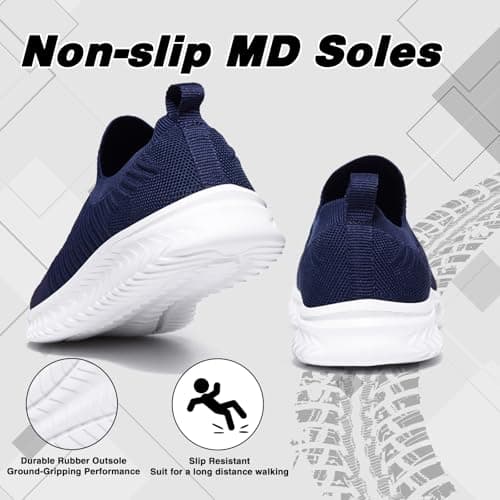 Mens Womens Slip On Trainers Casual Nordic Walking Shoes Breathable Running Shoes Nurse Work Shoes Lightweight Tennis Shoes Soft Mesh Gym Workout Sneakers Deep Blue EU42 Convert UK8 — view 4