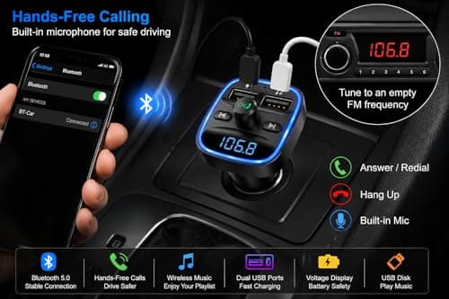 FM Bluetooth Car Adapter with Dual USB Fast Charger, Hands-Free Calling, MP3 Player & Voltage Display for Cars & Campervans — view 4