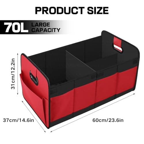 Car Boot Organiser, Foldable Car Storage Box with 70L Large Capacity (Red) — view 2