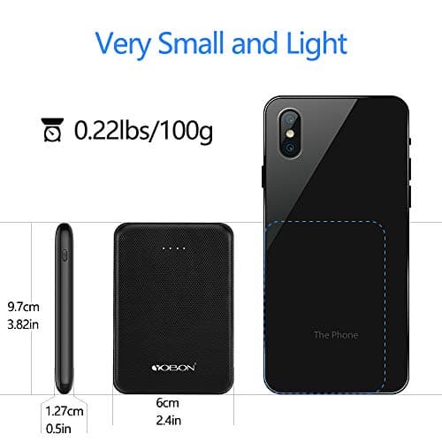 YOBON 5000mAh Power Bank Mini Portable Charger Ultra Thin Pocket Size External Battery Packs Emergency Phone Power Dual USB Output Port Compatible for iPhone Huawei iPad Samsung Galaxy (Black) — view 2