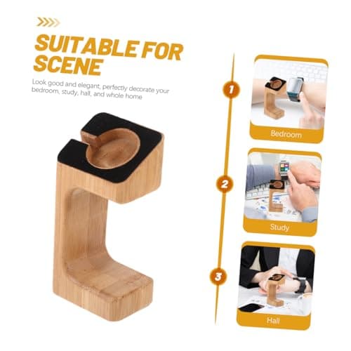 Hoement Bamboo Smart Watch Charging Support Smart Watch Charging Bracket Carbonized Bamboo Desktop Display Stand Office Travel Brown — view 4
