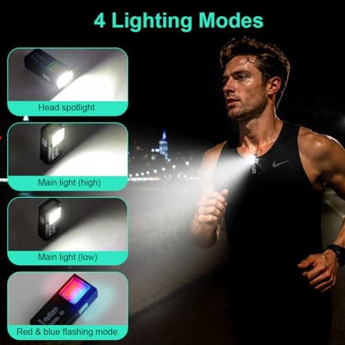 Adiwo Clip on Flashlight, Hands Free Flashlight, Compact Pocket LED Light, Rechargeable EDC Torch, Super Bright Torch with Magnetic Base, Red & Blue Strobe for Flashing Camping Hiking Walking Running — view 6