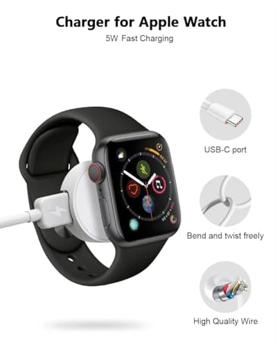 Charger for Apple Watch USB C, 5W Magnetic Wireless Fast Charging iWatch Charger Type C Travel Keychain for iWatch Series Ultra 3/11/10/9/8/7/6/SE3/SE2/5/4/3/2 Portable White with USB C Cable — view 2