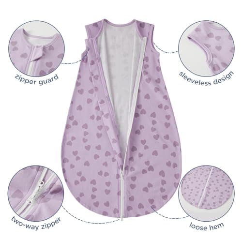 Duomiaomiao Baby Sleeping Bag 0.5 Tog Sleeping Bag, Baby Summer Sleep Sack 2 Pack 100% Cotton Unisex Infant Newborn Sleep Bag 18-36 Months, Purple — view 5