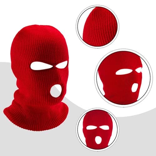 Tabanzhe Men's Balaclava - Winter Knit Head Cover for Outdoor Activities, 3-Hole Full Face Mask Windproof and Warm Cycling Hat for Men Women Skiing Cycling and More（Red） — view 3