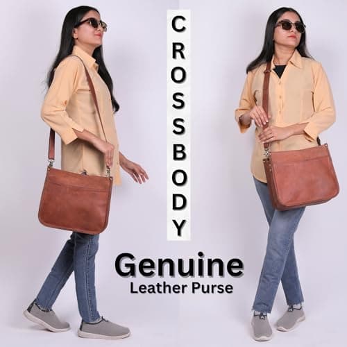 JINALEXIA LEATHER Genuine Leather Crossbody Purse for Women – Rustic Leather Satchel, Medium Size with Zipper Pocket – Cute Everyday Handbag, Medium Brown, Tan — view 4