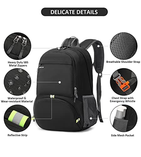 MRPLUM 30L Rucksack Foldable Ultralight Packable Backpack,Black — view 4