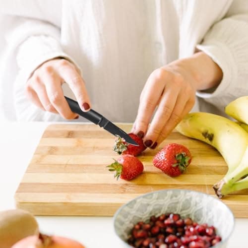 LLHQAMT Stainless Steel Foldable Fruit Knife Set, Small and Easy to Carry, Foldable Fruit Knife Suitable for Most Types of Vegetables and Fruits, Pack of 3 (Black, Green, Silver) — view 3