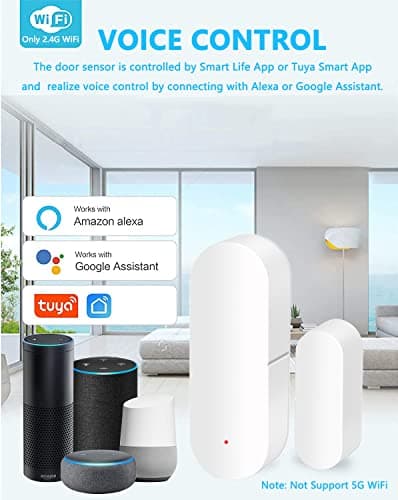 WiFi Door Sensor, Intelligent Window Contact Sensor, Wireless Window Door Sensor Alarm, Compatible with Alexa and Google Assistant, No Hub Required, Batteries Included.4 Pack — view 5