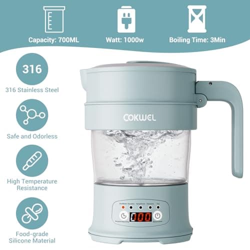 Collapsible Electric Travel Kettle, 0.7L Foldable Portable Water Boiler — view 5