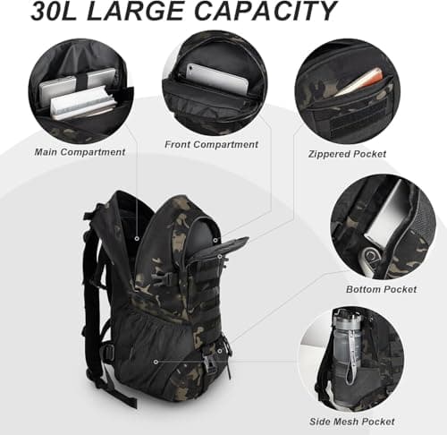 Jueachy Military Tactical Backpack 30L Water Resistant Rucksack for Men — view 3
