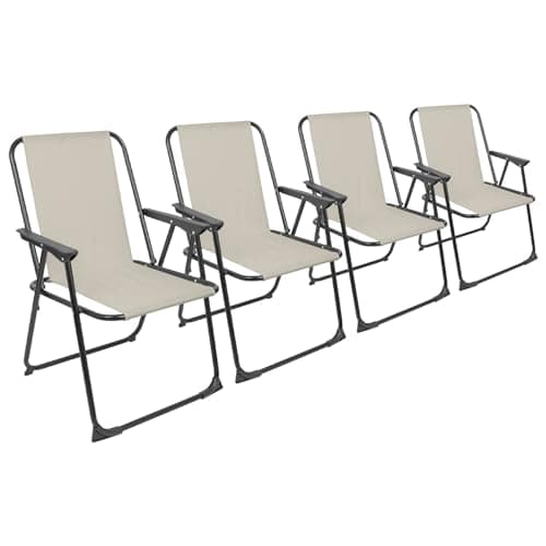 Harbour Housewares Folding Beach Chairs - Beige - Pack of 4 - Metal Outdoor Patio Seat Lightweight Portable Deck Chair for Picnic, Garden, Camping, Fishing