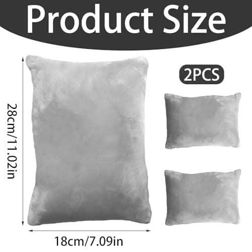 KFSCIP 2 Pcs Small Pillows, Two Pack Mini Cushions with Covers Included, Compact Travel Pillow for Office and Home Support, Knee Pillow for Joint Comfort, 28 x 18 cm Size, Grey Velour Fabric — view 2