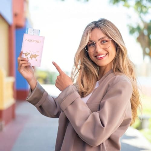 REEKNOKOL Passport Holder, Leather Passport Cover PU Passport Holder Travel Wallet for Passport, Credit Card, Ticket Card, Business Cards, Boarding Passes (Pink) — view 4