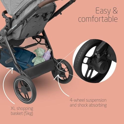 Maxi-Cosi Zelia S Trio 3-in-1 Prams Travel System, 0 - 4 Years, Up to 22 kg, Foldable, Compact and Reclining Baby Pushchair, with CabrioFix S i-Size Baby Car Seat, Accessories, Nursery Bag, Grey — view 4