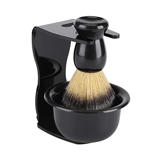 equlup Men Shaving Kit, Professional Portable Nylon Shaving Brush Acrylic Hair Shave Stand Black ABS Razors Bowl Set for Home Travel Men Gift