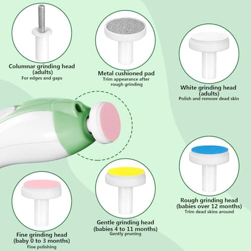 Qunlions life Baby Nail Trimmer Electric, 6 in 1 Rechargeable Baby Nail Clippers Manicure Set Grooming Kit for Toddler Infant or Adults (Green) — view 3