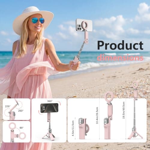 AMAZEAR Phone Camera Grip with Selfie Stick Tripod, Cellphone Accessories for iPhone 16 17 18 Pro Max with Multi-Functional Bluetooth Controller, Comfort Ergonomic Handle Holder, Pink — view 4