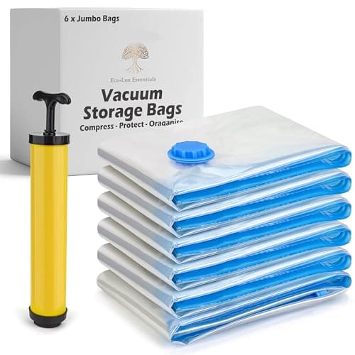 Space Saver Vacuum Storage Bags - Jumbo Clothes & Bedding Vacuum Packs (6 Pack) with Pump
