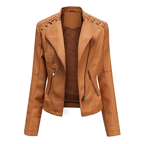 Leather Jacket Women's Short Jacket – Transition Jacket Made of Faux Leather with Zip – Short Coat Biker Jacket Motorcycle Jacket with Pockets Windproof Cold Protection Wind Jacket Hiking Travel