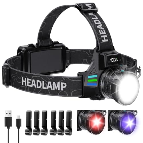 ET Head Torch Rechargeable, Super Bright 100000L with White/Red/UV Light