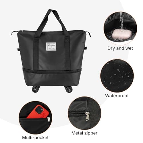 GREENSAPPIRE Travel Bag Travel Duffle Bag with Removable Wheels Expandable — view 3