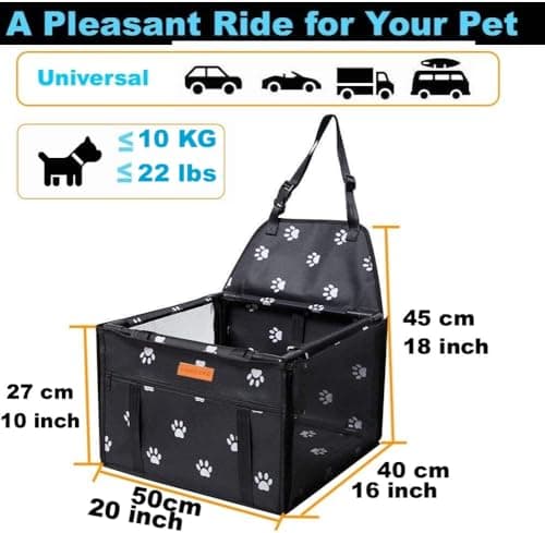 GoBuyer Waterproof Pet Dog Car Seat Booster Carrier Box and Basket with Seat Belt Harness Restraint for Puppy Cat Travel (Black, Medium 50x40cm) — view 2
