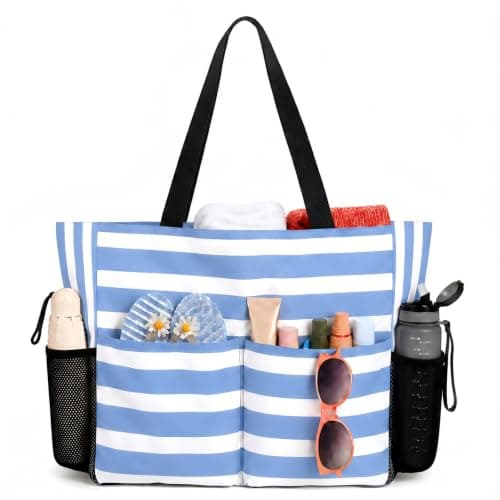 TAHAVICE Beach Tote Bags for Women with Zip, Large Waterproof Beach Bag with Pocket, Summer Beach Bags for Travel, Shopping, Pool, Gym