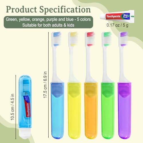 Travel Toothbrush, Individually Packaged, 5 Colors, Foldable Storage, Travel Toothbrush Kit Suitable for Camping, Hotels (10-Pack) — view 2
