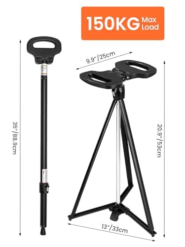Walking Stick with Seat, Foldable Shooting Stick for Adults Elderly 150 kg Max Load, Portable Cane Stool for Seniors, Easy Carry Chair for Hiking Traveling Camping Queuing Fishing — view 2