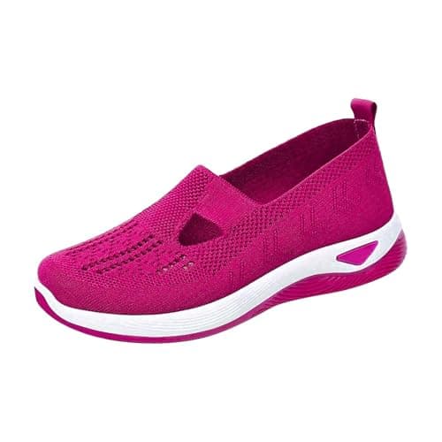 Walking Shoes for Women UK，Wide Fit Ladies Breathable Mesh Walking Running Trainers Slip On Comfortable Arch Support Soft Sole Athletic Tennis Sneakers Non Slip Low Top Orthopedic Shoes