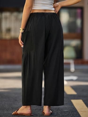 ZANZEA Womens Linen Wide Leg Trousers Casual Summer Palazzo Harem Pants — view 3