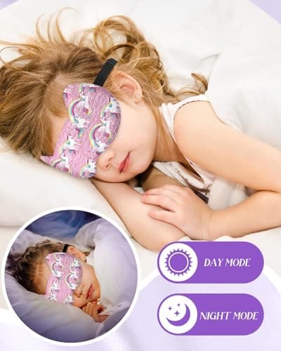 Miss Adola Sleep Mask for Kids - 3D Contoured Cup Cute Sleep Eye Cover with Adjustable Strap Kawaii Cartoon Soft Blindfold Eyeshade for Boys Girls Teens, Purple Unicorn — view 5