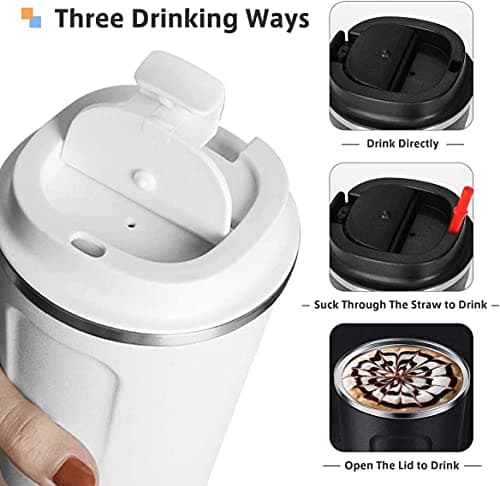 Insulated Coffee Cup, Senelux Double Walled Insulated Stainless Vacuum Coffee Travel Mug with Leakproof Flip for Keep Hot/Ice Coffee, Tea and Beer 18oz (510ml) Cream — view 4