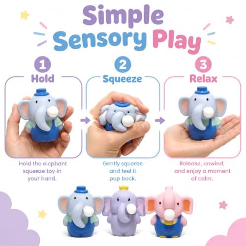 Elephant Squeeze Fidget Toy, Soft Sensory Stress Relief Toy, Cute Squishy Elephant Stress Ball for Kids & Adults, Anxiety Relief & Focus Desk Toy, Portable for Home, Office & Travel, Lavender — view 2