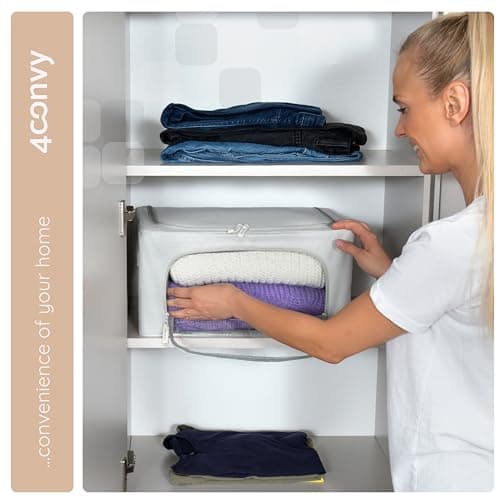 4CONVY Solid, Foldable Clothes Storage Box with Zipper, Metal Frame, Storage Bag for Duvets, Clothes, Bedding, Sturdy Storage Box for Garments, Stackable — view 6
